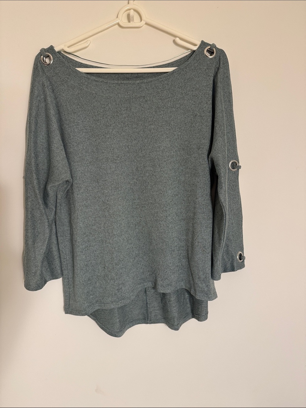 Cable & Gauge Slate Blue Knit Top with Branded Neckline